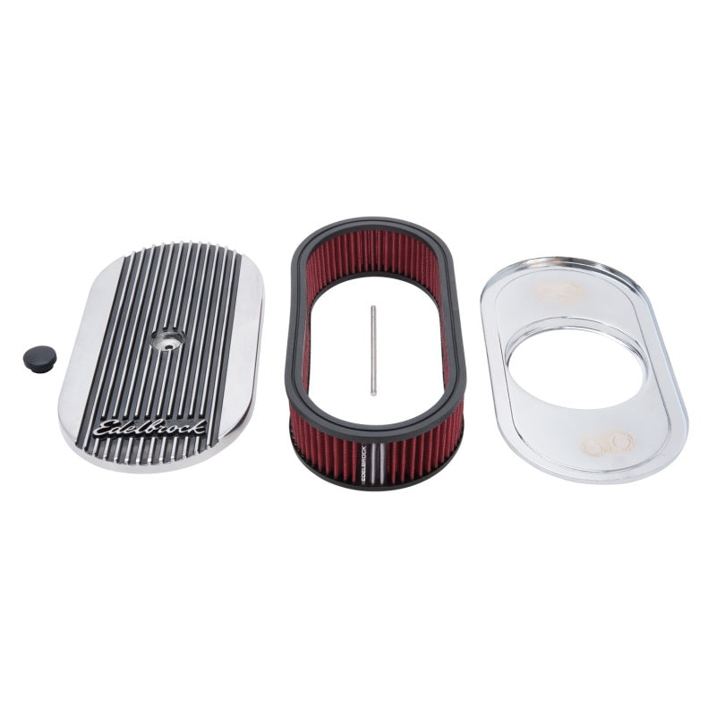 Load image into Gallery viewer, Edelbrock Air Cleaner Elite II Oval Single 4-Bbl Carb 2 5In Red Element Polished
