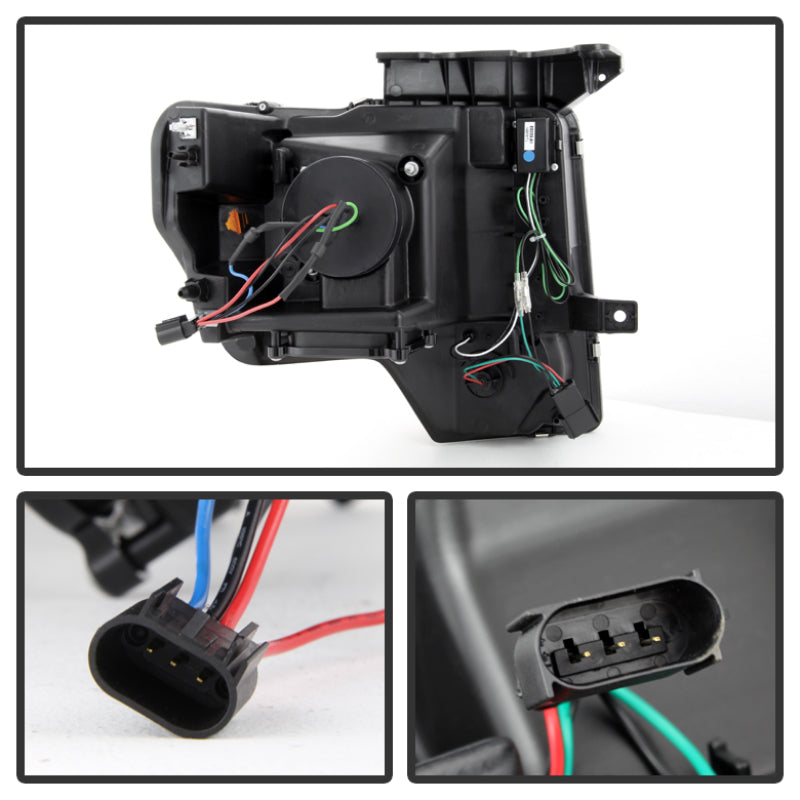 Load image into Gallery viewer, Spyder Ford F150 09-14 Projector Headlights Halogen Model- Light Bar DRL Blk PRO-YD-FF15009-LBDRL-BK
