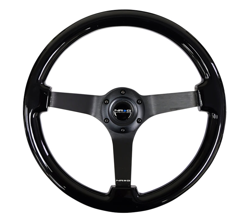 Load image into Gallery viewer, NRG Reinforced Steering Wheel (350mm / 3in. Deep) Black w/Black Chrome Solid 3-Spoke Center
