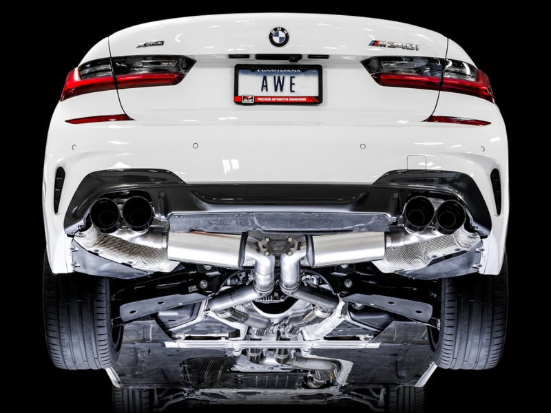 Load image into Gallery viewer, AWE Tuning 2019+ BMW M340i (G20) Resonated Touring Edition Exhaust - Quad Diamond Black Tips
