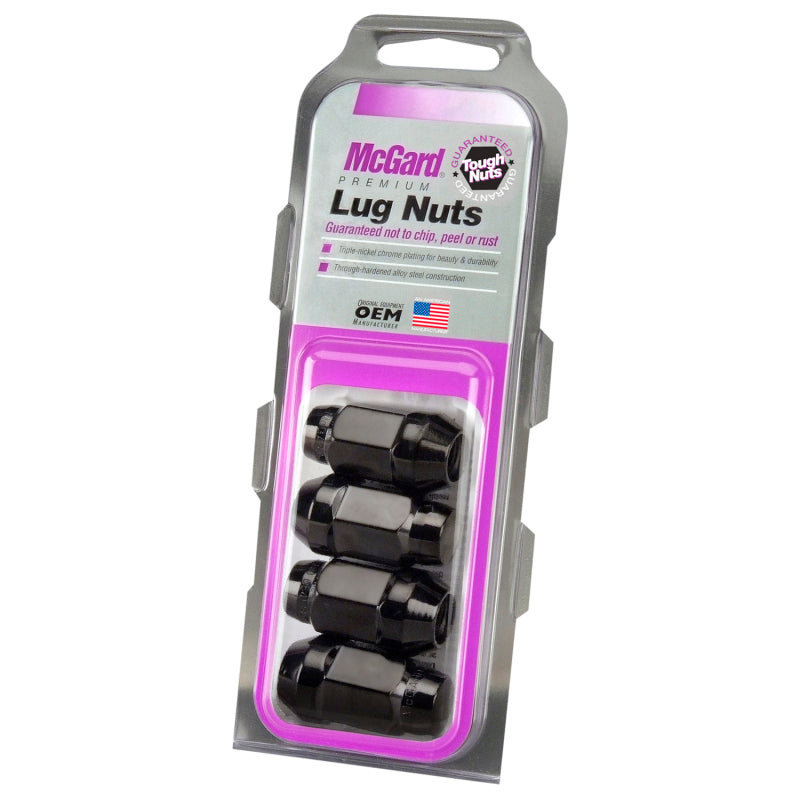 Load image into Gallery viewer, McGard Hex Lug Nut (Cone Seat Bulge Style) M12X1.5 / 3/4 Hex / 1.45in. Length (4-Pack) - Black

