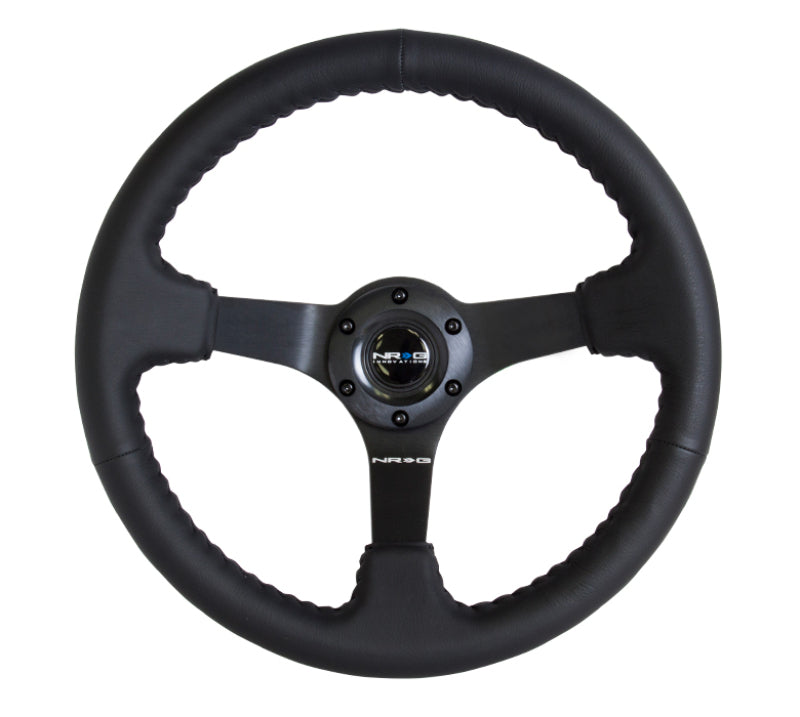 Load image into Gallery viewer, NRG Reinforced Steering Wheel (350mm / 3in. Deep) Bk Leather w/Bk BBall Stitch (Odi Bakchis Edition)
