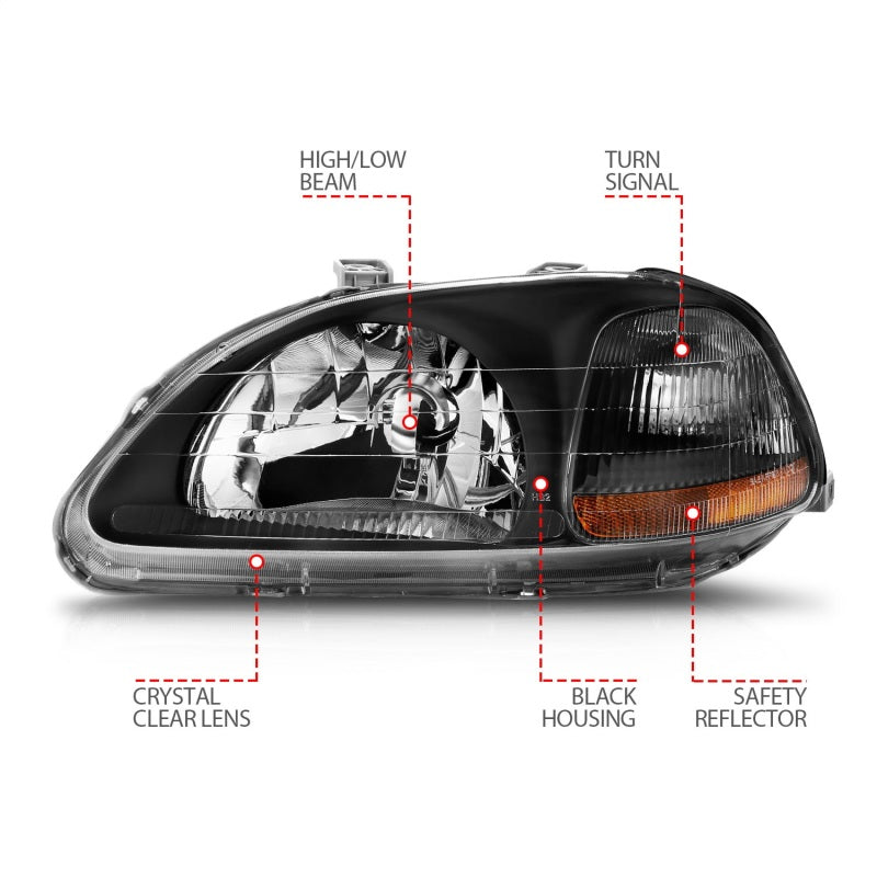 Load image into Gallery viewer, ANZO 1996-1998 Honda Civic Crystal Headlights Black
