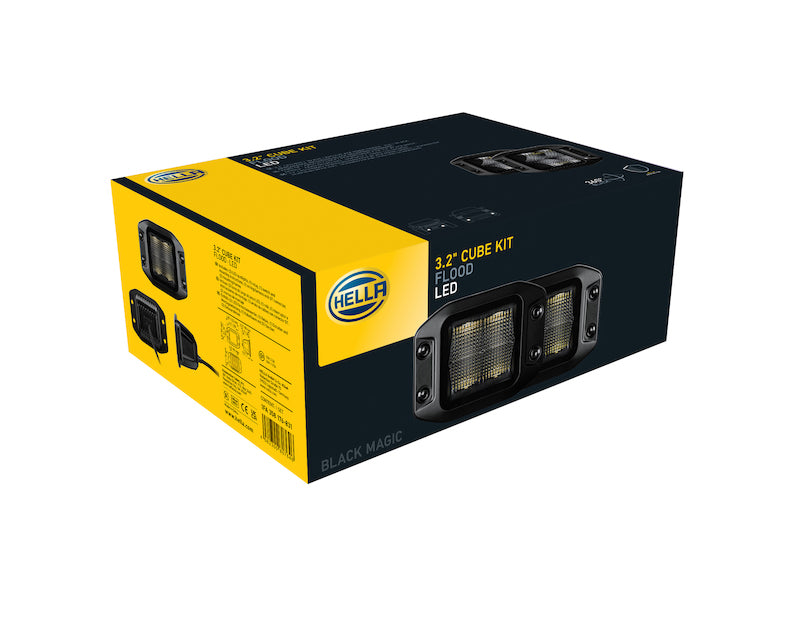 Load image into Gallery viewer, Hella Universal Black Magic 3.2in L.E.D. Cube Kit - Flood Beam (Flush Mount)
