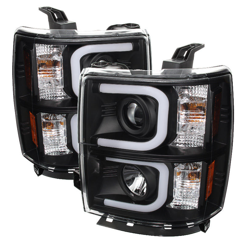 Load image into Gallery viewer, Spyder Chevy Silverado 1500 14-16 Projector Headlights Light Bar DRL Blk PRO-YD-CS14-LBDRL-BK

