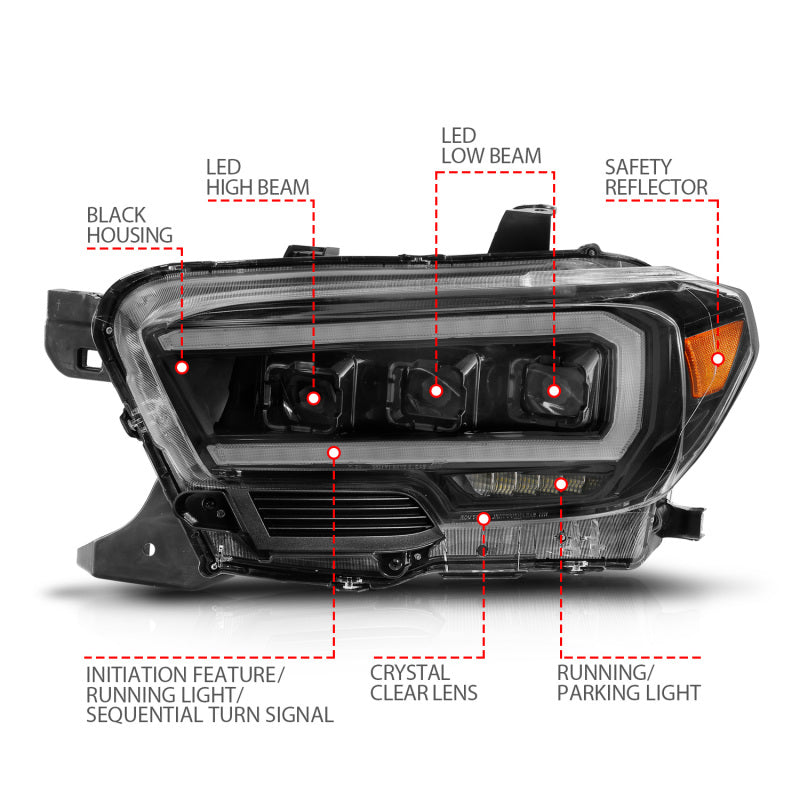 Load image into Gallery viewer, ANZO 16-22 Toyota Tacoma LED Projector Headlights w/ Light Bar Sequential Black Housing w/Initiation
