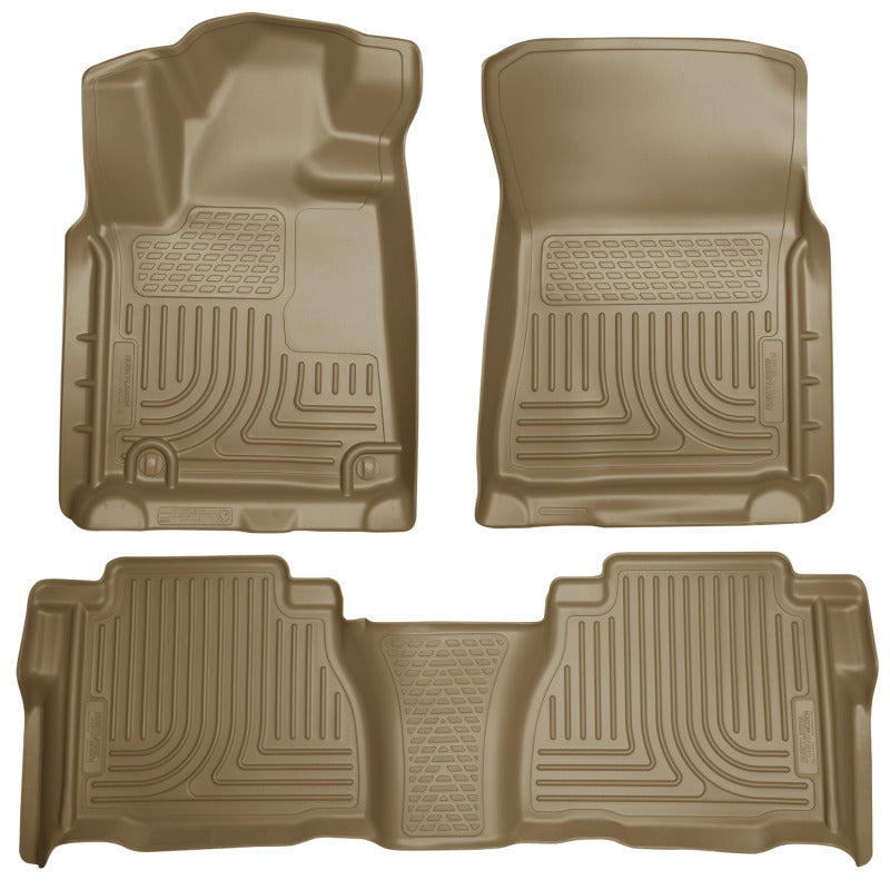 Load image into Gallery viewer, Husky Liners 2012 Toyota Tundra Double/CrewMax Cab WeatherBeater Combo Tan Floor Liners
