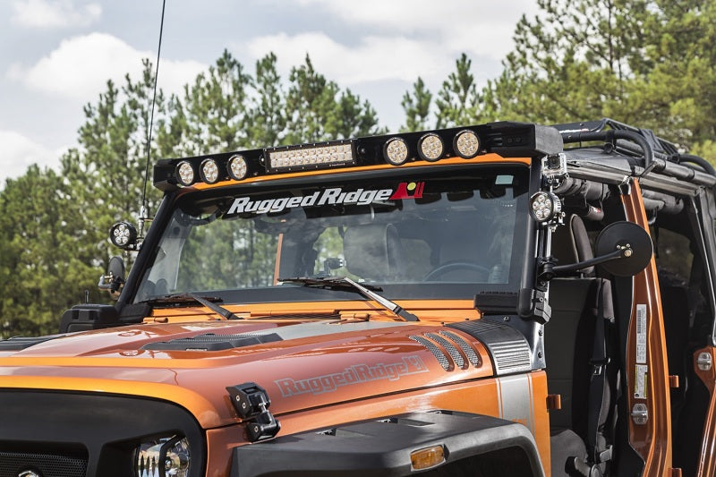 Load image into Gallery viewer, Rugged Ridge 07-18 Jeep Wrangler JK Elite Fast Track Windshield Light Bar Mount w/ Crossbar
