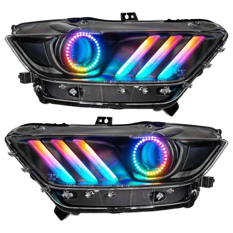 Load image into Gallery viewer, Oracle 15-17 Ford Mustang Dynamic RGB+A Pre-Assembled Headlights - Black Edition - ColorSHIFT
