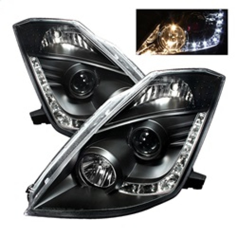 Load image into Gallery viewer, Spyder Nissan 350Z 03-05 Projector Headlights Halogen Model Only - DRL Black PRO-YD-N350Z02-DRL-BK
