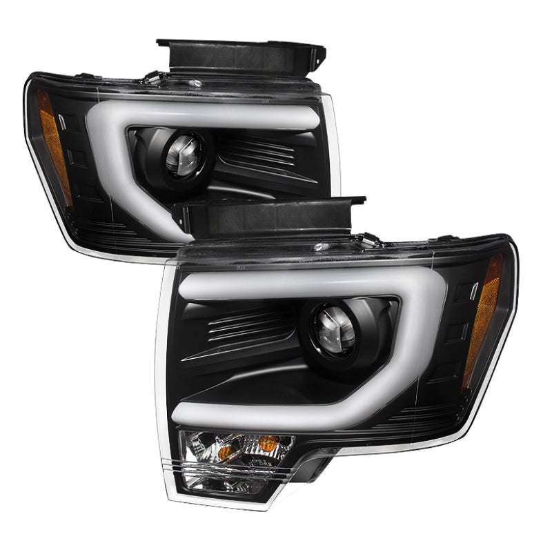 Load image into Gallery viewer, Spyder Ford F150 09-14 Projector Headlights Halogen Model- Light Bar DRL Blk PRO-YD-FF15009-LBDRL-BK
