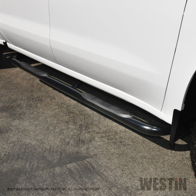 Load image into Gallery viewer, Westin 2019 Chevrolet Silverado/Sierra 1500 Crew Cab E-Series 3 Nerf Step Bars - Black

