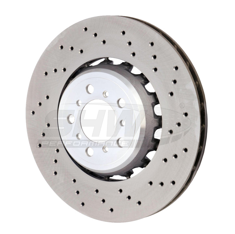 Load image into Gallery viewer, SHW 15-18 BMW M3 3.0L Right Front Cross-Drilled Lightweight Brake Rotor (34112284810)
