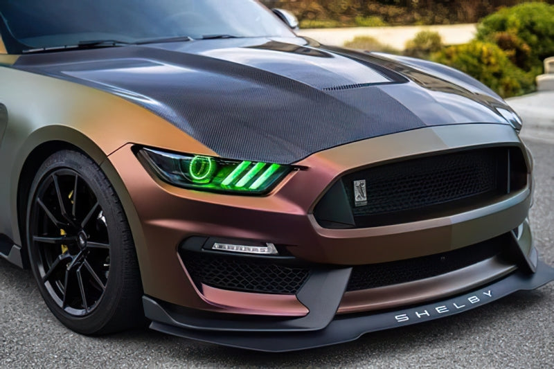 Load image into Gallery viewer, Oracle 15-17 Ford Mustang Dynamic RGB+A Pre-Assembled Headlights - Black Edition - ColorSHIFT
