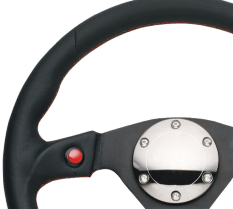 Load image into Gallery viewer, NRG Reinforced Steering Wheel (320mm) Blk Leather w/Dual Buttons
